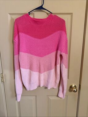 Pink Ombre Chevron Knit Sweater